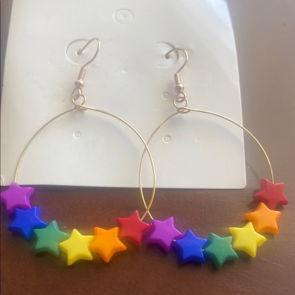 Colorful Star Hoop Earrings New